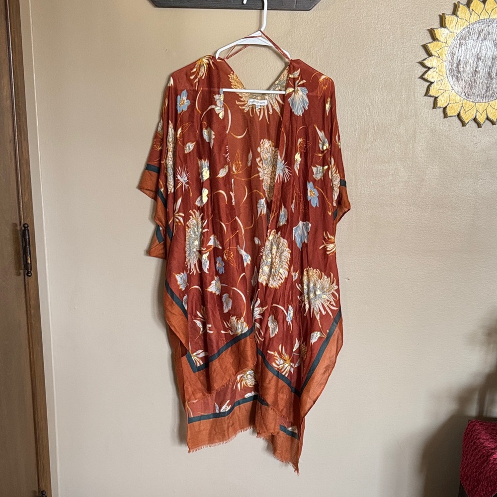 Floral Print Kimono in Orange and Yellow